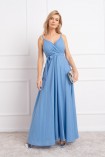 Sukienka ELIZABETH maxi na cienkich ramiączkach z brokatem niebieska