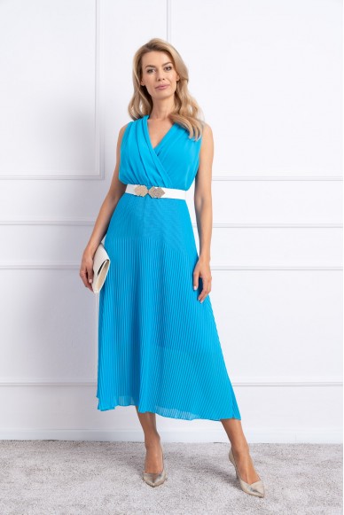 Sukienka KAREN midi plisowana niebieska