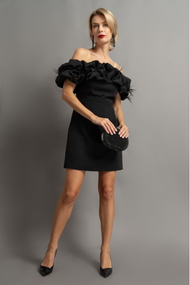 Sukienka GLORIA mini z piórami czarna