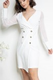 Sukienka MIYA mini z szyfonowym rękawem biała